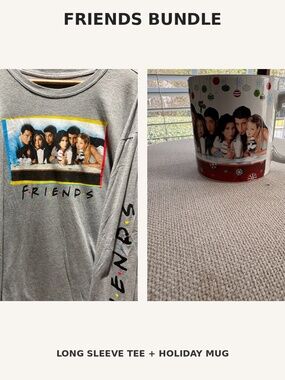FRIENDS TV Show 2XL Long Sleeve Tee & Holiday Coffee Mug Bundle Gender Neutral